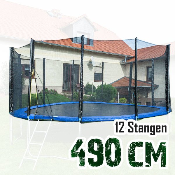 Sicherheitsnetz für 490cm Trampolin, ohne Pfosten für 12 Stangen