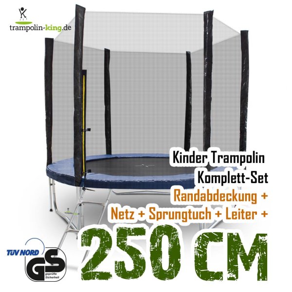 Trampolin 250cm mit Sicherheitsnetz, Randabdeckung, Leiter