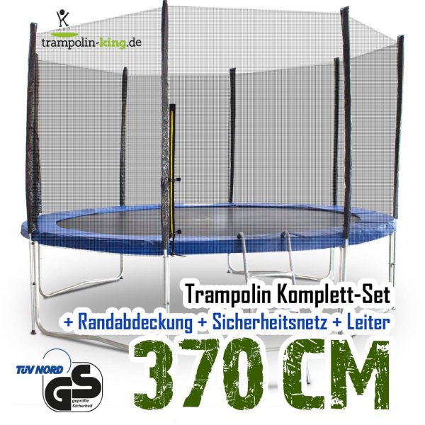 Trampolin 370cm mit Sicherheitsnetz, Randabdeckung, Leiter