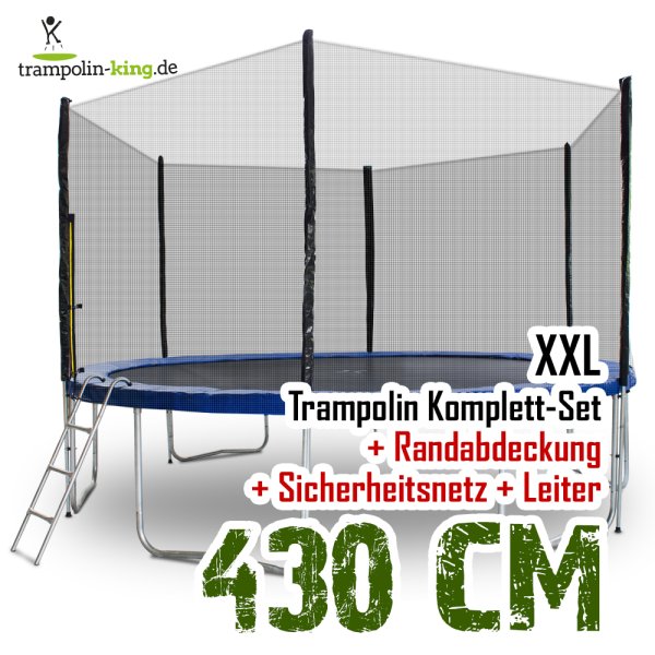 Trampolin 430cm mit Sicherheitsnetz, Randabdeckung, Leiter