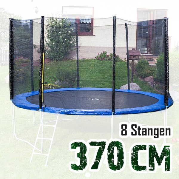 Sicherheitsnetz für 370cm Trampolin, ohne Pfosten für 8 Stangen