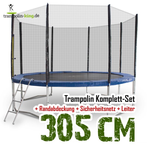 Trampolin 305cm mit Sicherheitsnetz, Randabdeckung, Leiter