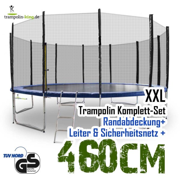 Trampolin 460cm mit Sicherheitsnetz, Randabdeckung, Leiter