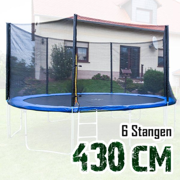 Sicherheitsnetz für 430cm Trampolin, ohne Pfosten für 6 Stangen