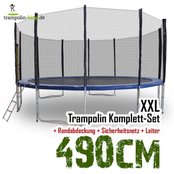 Trampolin 490cm mit Sicherheitsnetz, Randabdeckung, Leiter