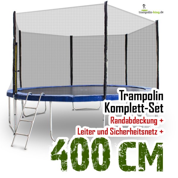 Trampolin 400cm mit Sicherheitsnetz, Randabdeckung, Leiter